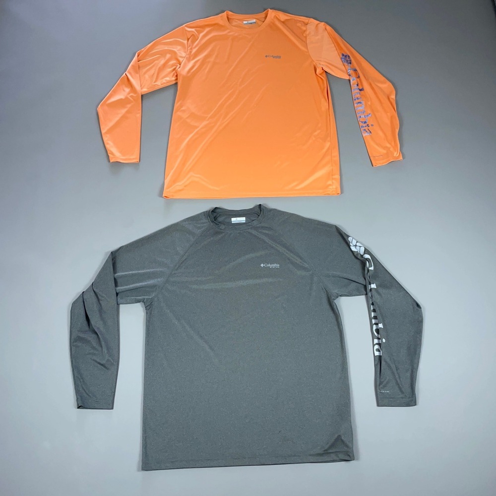 Columbia PFG Mens Long Sleeve Shirt Lot of 2 Orange Grey XL Fishing Sun T-Shirt